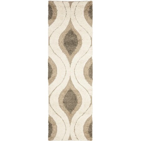 Safavieh 2 ft. 3 in. x 17 ft. Shag Power Loomed Runner Area Rug; Cream & Smoke SG461-1179-217